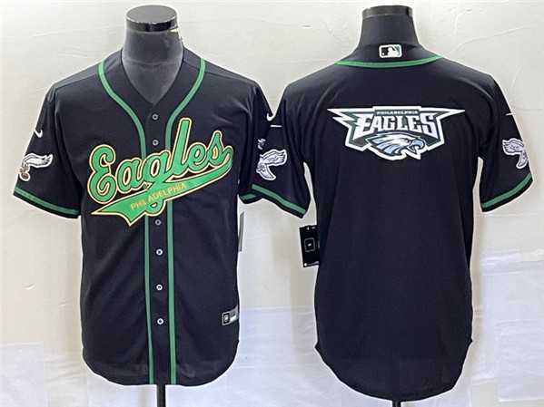 Mens Philadelphia Eagles Black Team Big Logo Cool Base Stitched Baseball Jersey